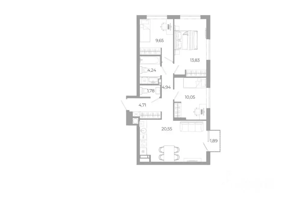 3-к кв. Астраханская область, Астрахань Гагарин жилой комплекс (70.9 ... - Фото 1