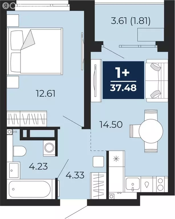 1-комнатная квартира: Тюмень, Арктическая улица, 12 (39.28 м) - Фото 1