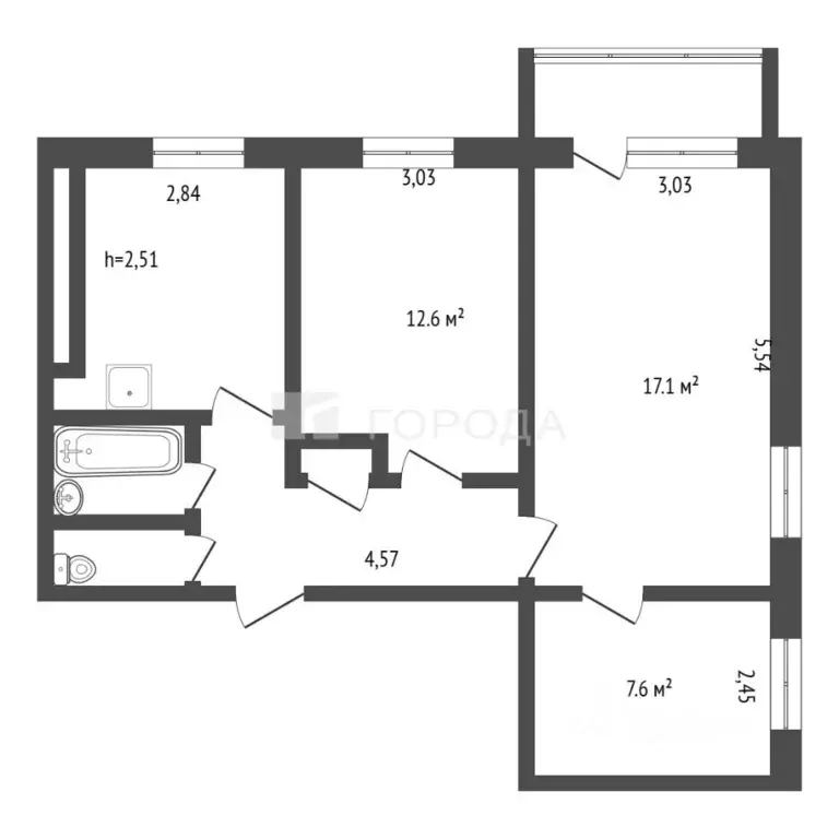3-к кв. Кемеровская область, Новокузнецк ул. Новоселов, 14 (57.5 м) - Фото 2