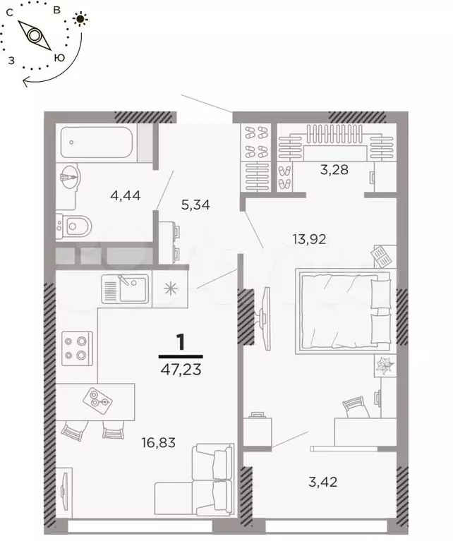 1-к. квартира, 45,5 м, 15/25 эт. - Фото 1