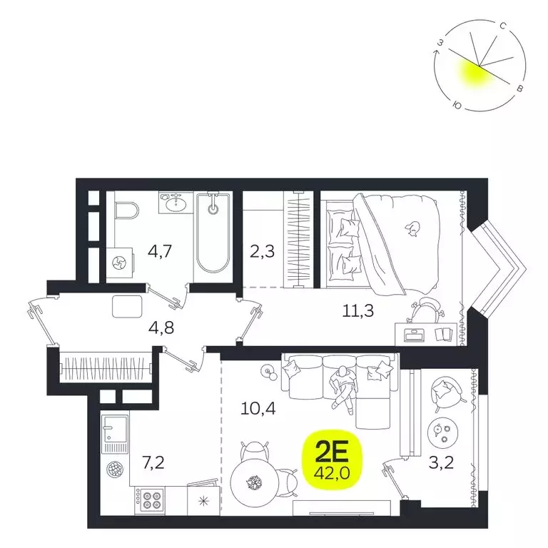 2-комнатная квартира: Екатеринбург, улица Титова, 19Б (42 м) - Фото 0