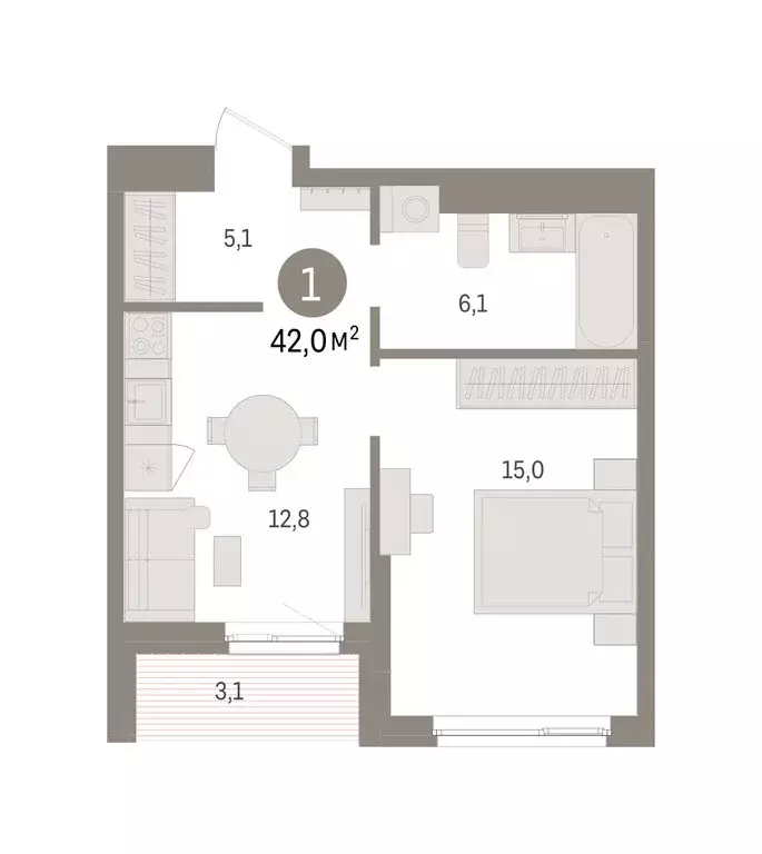 1-комнатная квартира: Пермь, микрорайон Крохалева (42.03 м) - Фото 2