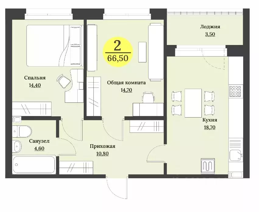 2-к кв. Ставропольский край, Ставрополь Лесная ул., 204 (66.5 м) - Фото 1