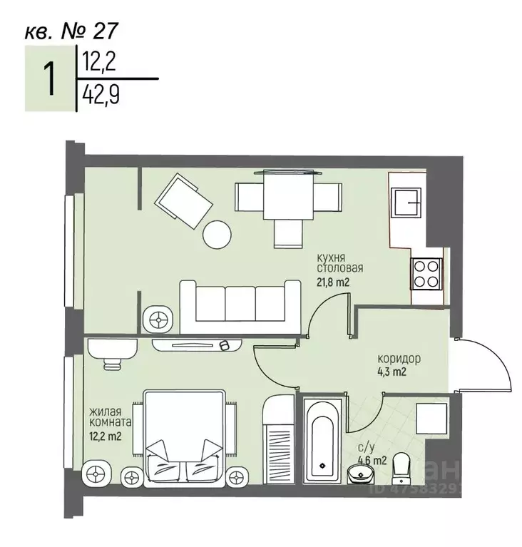 1-к кв. Нижегородская область, Нижний Новгород Спортивный мкр, ... - Фото 1