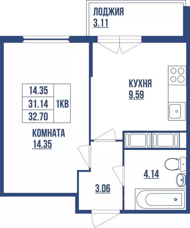 1-к кв. Санкт-Петербург ул. Вадима Шефнера, 4 (32.7 м) - Фото 1