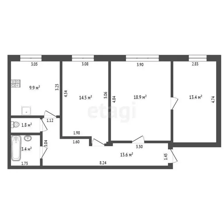 3-комнатная квартира: Самара, Физкультурная улица, 94 (75.5 м) - Фото 0