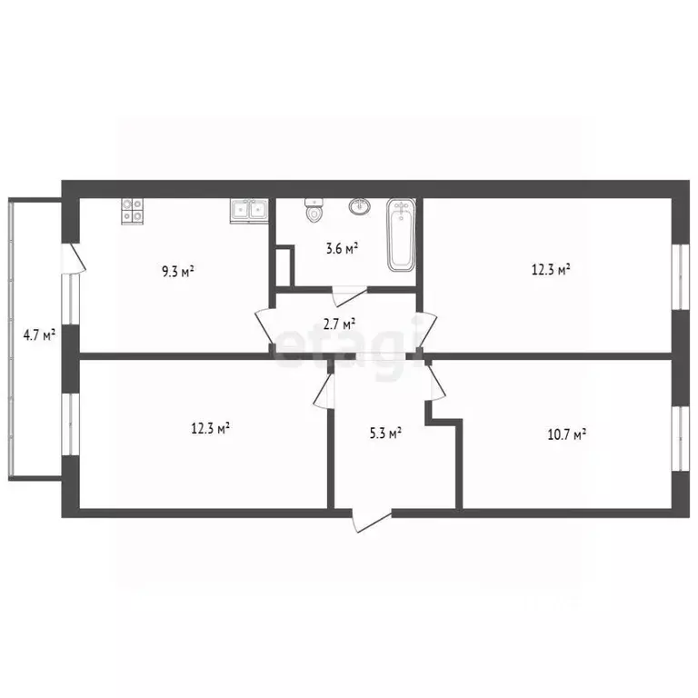 3-к кв. Тюменская область, Тюмень ул. Новоселов, 107к2 (55.7 м) - Фото 2