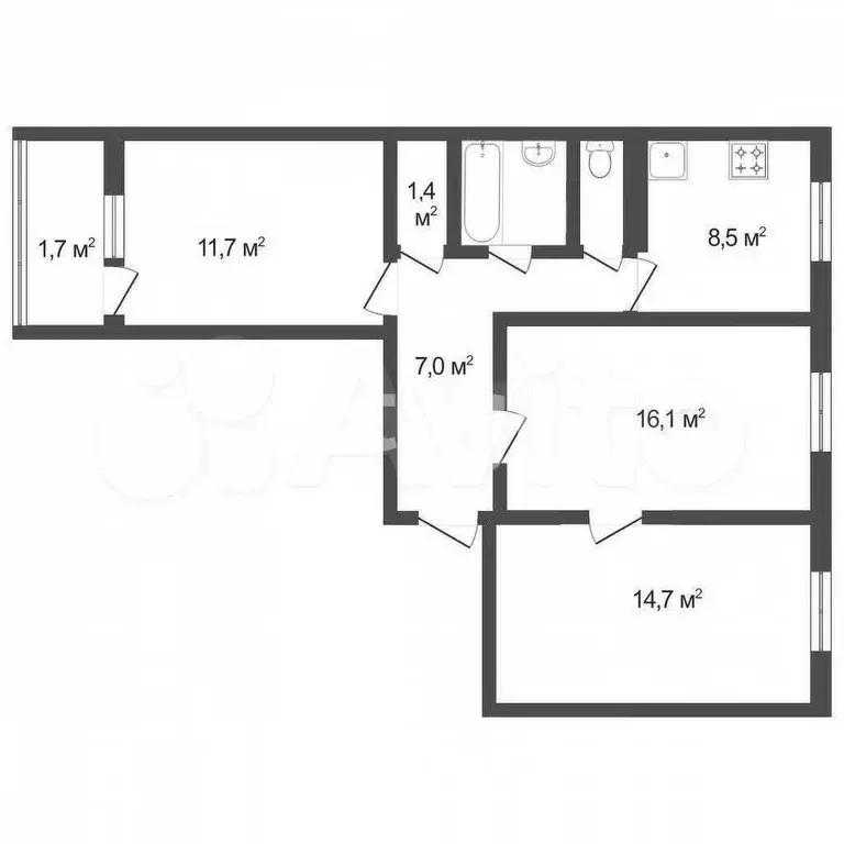 3-к. квартира, 64,4 м, 9/9 эт. - Фото 0