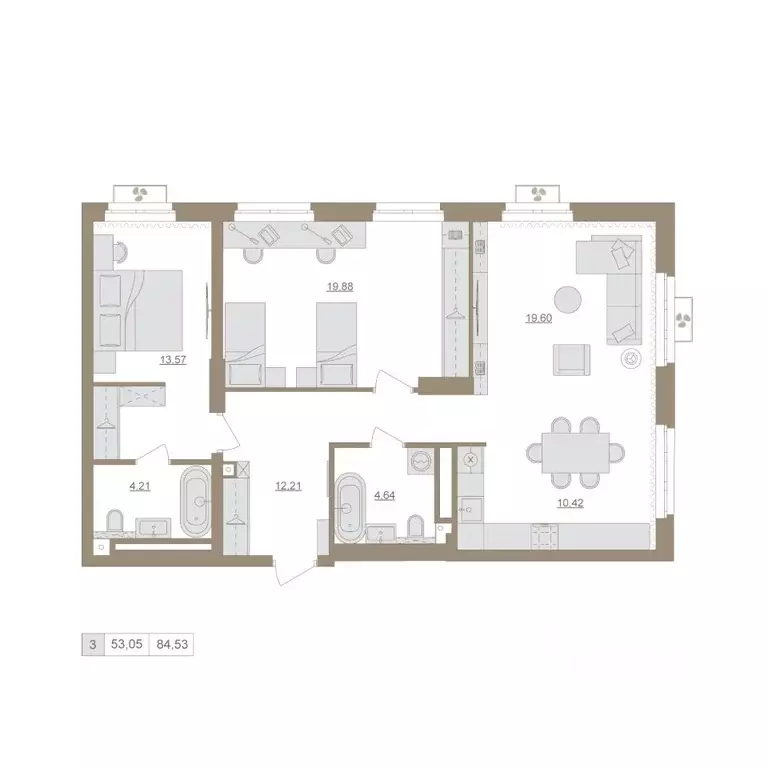 3-к кв. Башкортостан, Уфа бул. Яркий (84.53 м) - Фото 1