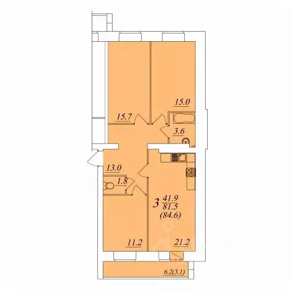 3-к кв. Вологодская область, Вологда ул. Новаторов (84.6 м) - Фото 1