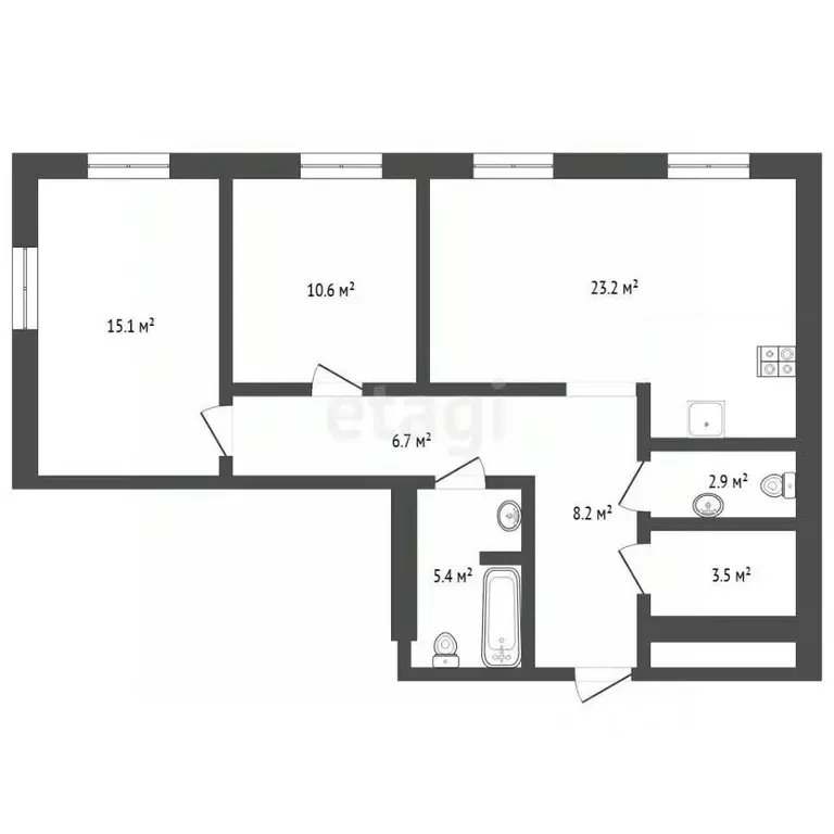 3-к кв. Тюменская область, Тюмень ул. Республики, 204к3 (75.3 м) - Фото 2