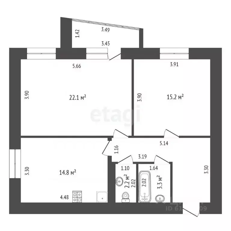 2-к кв. Мордовия, Саранск ул. Кочкуровская, 11 (68.0 м) - Фото 1