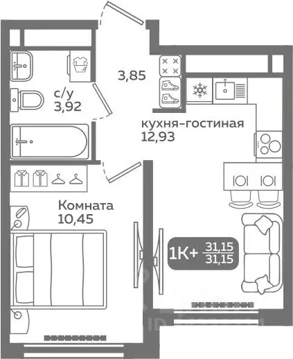 1-к кв. Тюменская область, Тюмень ул. Заполярная, 9/2 (31.15 м) - Фото 0