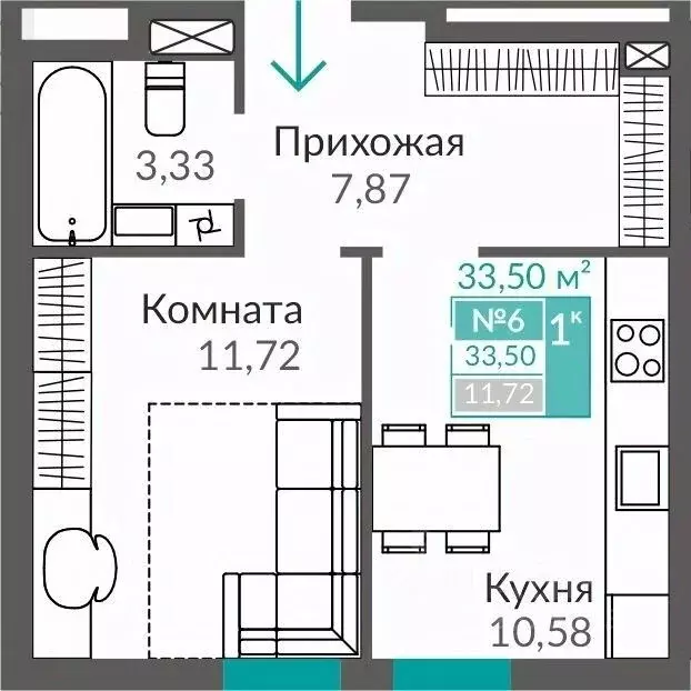 1-к кв. Крым, Симферополь Горизонты жилой комплекс (33.5 м) - Фото 0