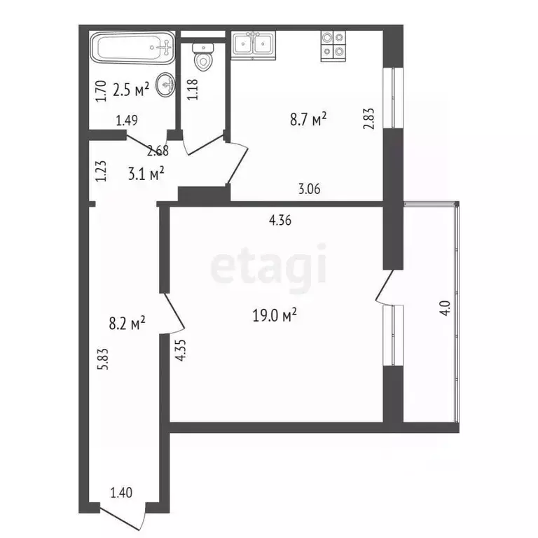 1-к кв. Ханты-Мансийский АО, Ханты-Мансийск ул. Коминтерна, 13 (42.5 ... - Фото 1