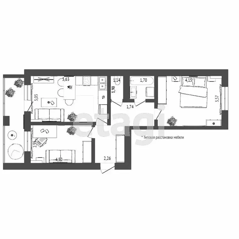 2-комнатная квартира: Тюмень, Линейная улица, 17 (67 м) - Фото 1