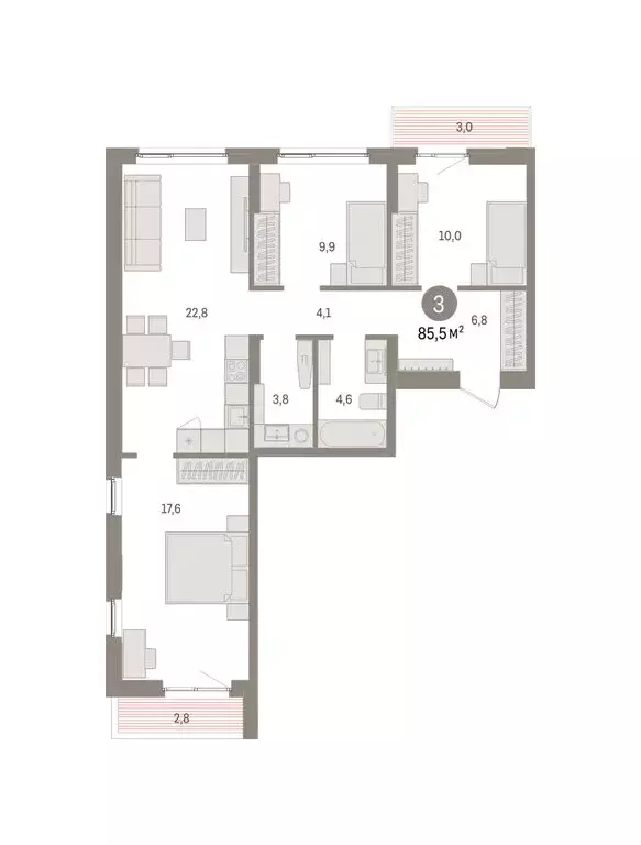 3-комнатная квартира: Пермь, улица Солдатова (85.46 м) - Фото 1