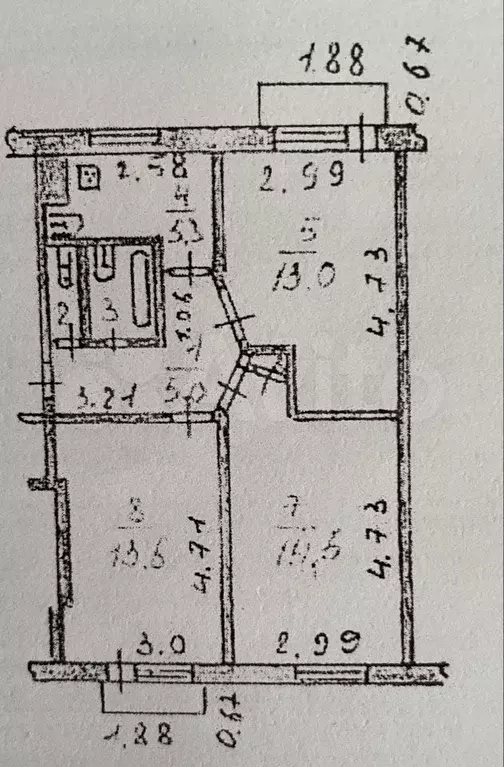 3-к. квартира, 54,6 м, 5/5 эт. - Фото 0