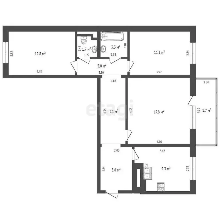 3-комнатная квартира: Калининград, улица Старшины Дадаева, 59 (72 м) - Фото 1