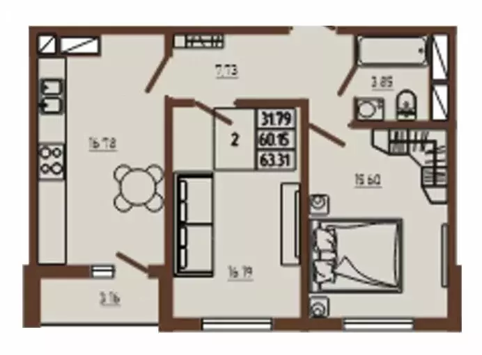 2-комнатная квартира: Оренбург, улица Ткачёва, 16/1 (63.31 м) - Фото 1