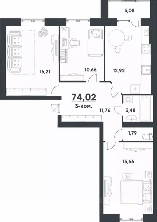 3-к кв. Волгоградская область, Волгоград ул. Иссы Плиева, 1Б (74.02 м) - Фото 1