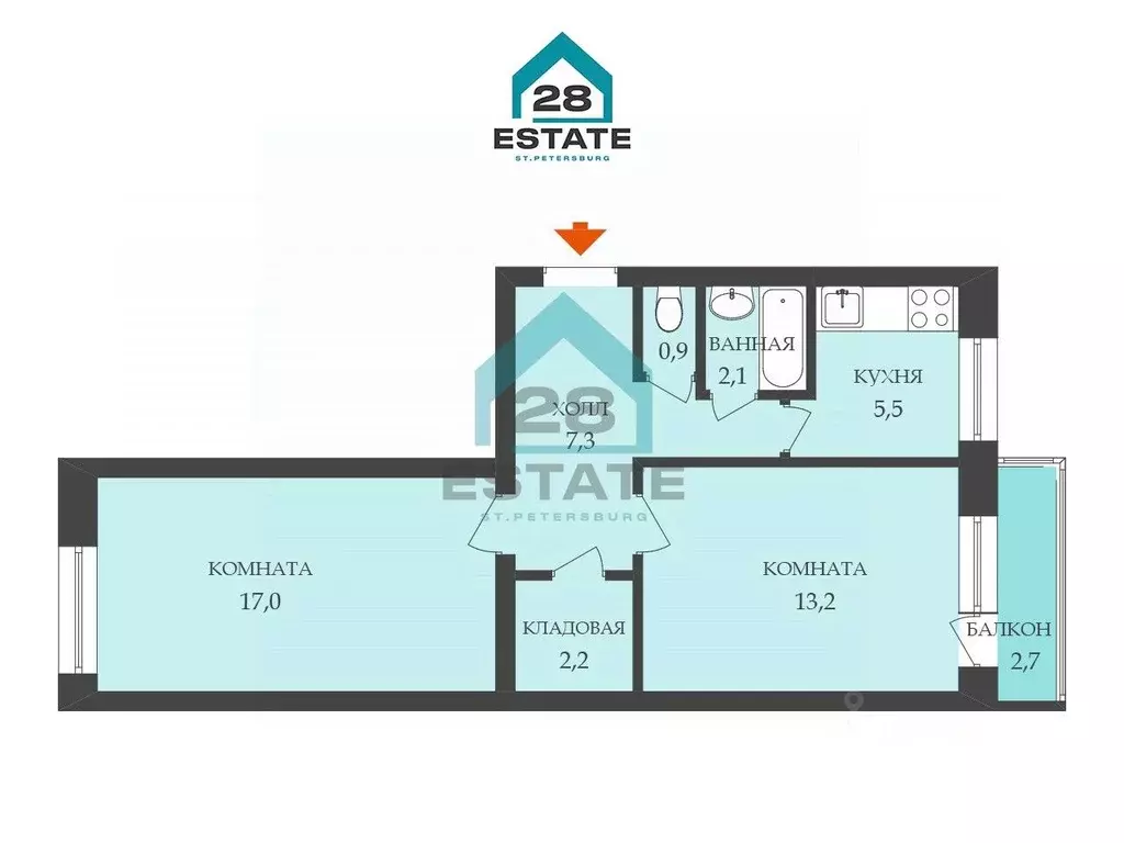 2-к кв. Санкт-Петербург Краснопутиловская ул., 109 (48.2 м) - Фото 2