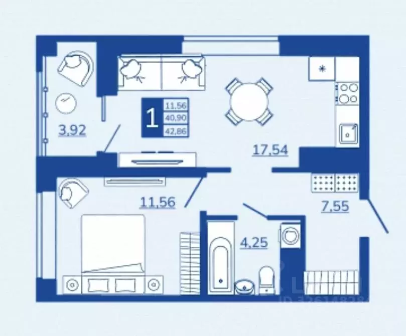 1-к кв. Брянская область, Брянск Новый Город жилой комплекс (42.86 м) - Фото 1