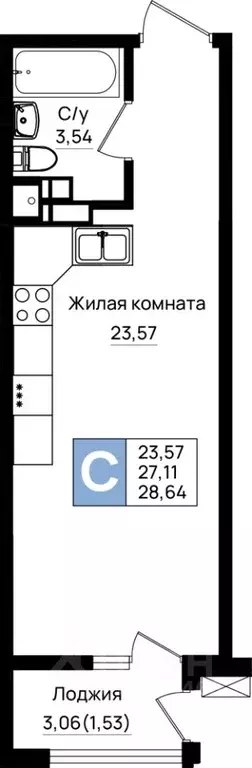 Студия Краснодарский край, Новороссийск 5-я Бригада мкр,  (28.64 м) - Фото 1