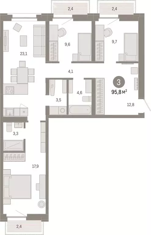 3-комнатная квартира: Тюмень, Мысовская улица, 26к2 (95.83 м) - Фото 1