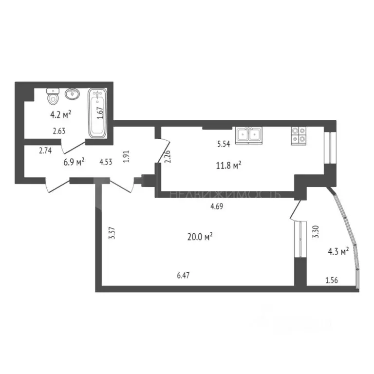 1-к кв. Тюменская область, Тюмень ул. Василия Гольцова, 3 (43.3 м) - Фото 2