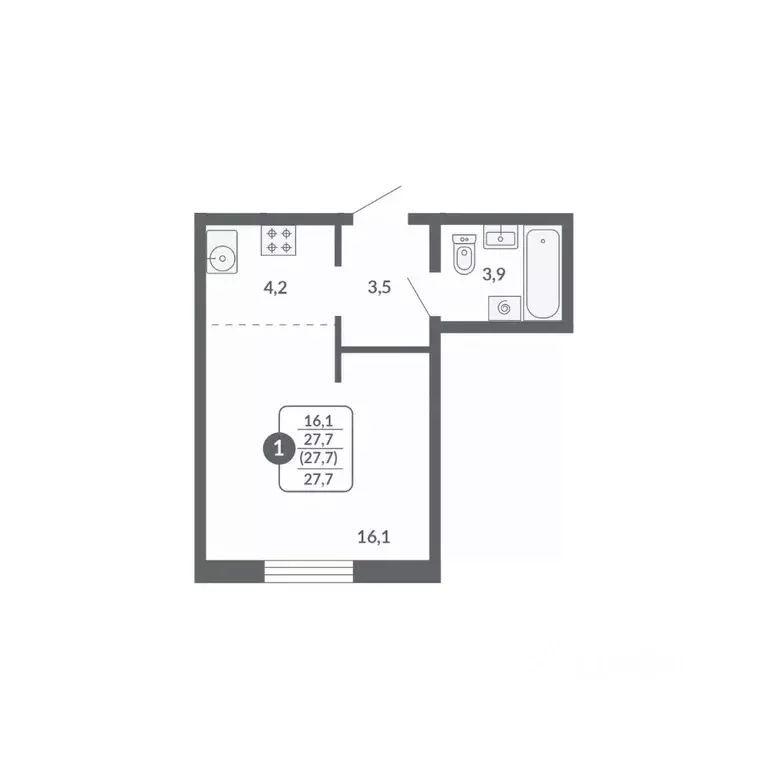 Студия Кировская область, Киров ул. Потребкооперации, 34 (27.7 м) - Фото 1
