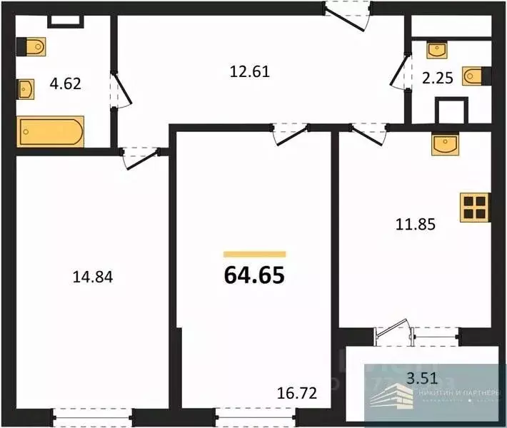 2-к кв. Воронежская область, Воронеж ул. Ломоносова, 116Б (64.6 м) - Фото 0