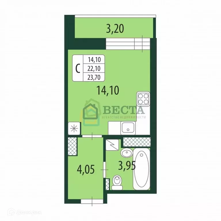 Продаётся 1-к квартира, 22.2 м - Фото 1