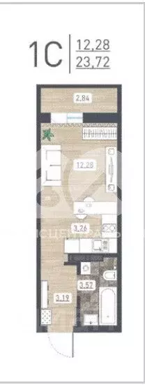 Студия Новосибирская область, Новосибирск ул. Забалуева, 69 (23.7 м) - Фото 2