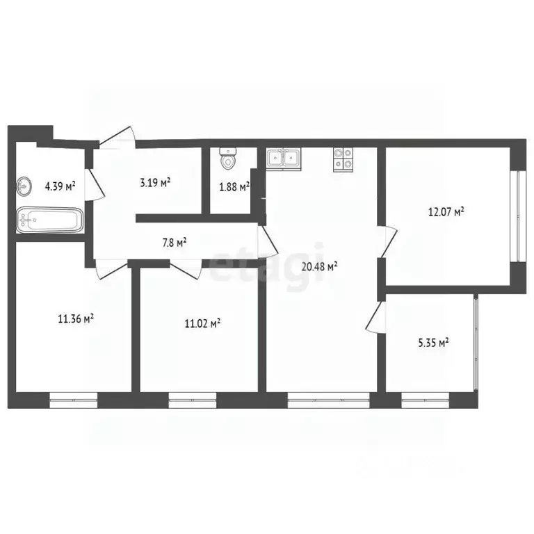3-к кв. Калужская область, Калуга Новая ул., 47/3 (73.27 м) - Фото 1