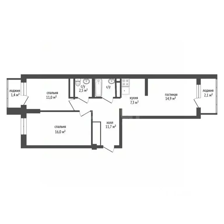 3-к кв. Башкортостан, Уфа ул. Менделеева, 102 (66.2 м) - Фото 2