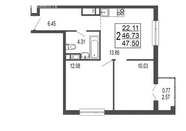 2-комнатная квартира: Лыткарино, 6-й микрорайон, 15Г (46.73 м) - Фото 0