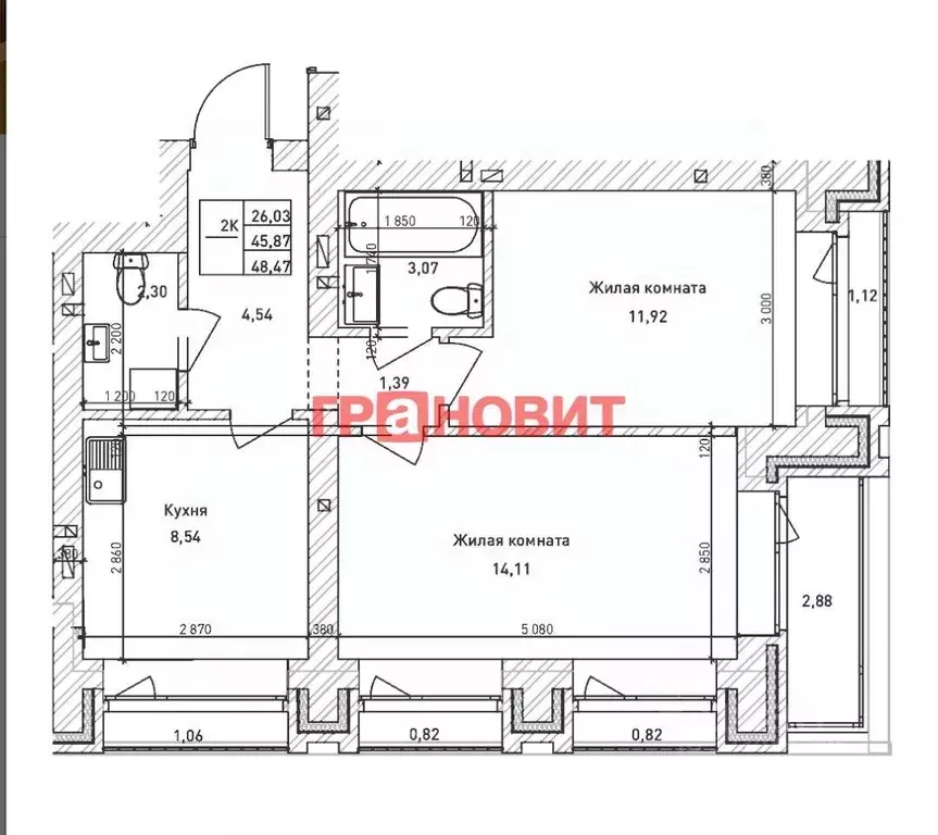 2-к кв. Новосибирская область, Новосибирск Комсомольский просп., 6 ... - Фото 1