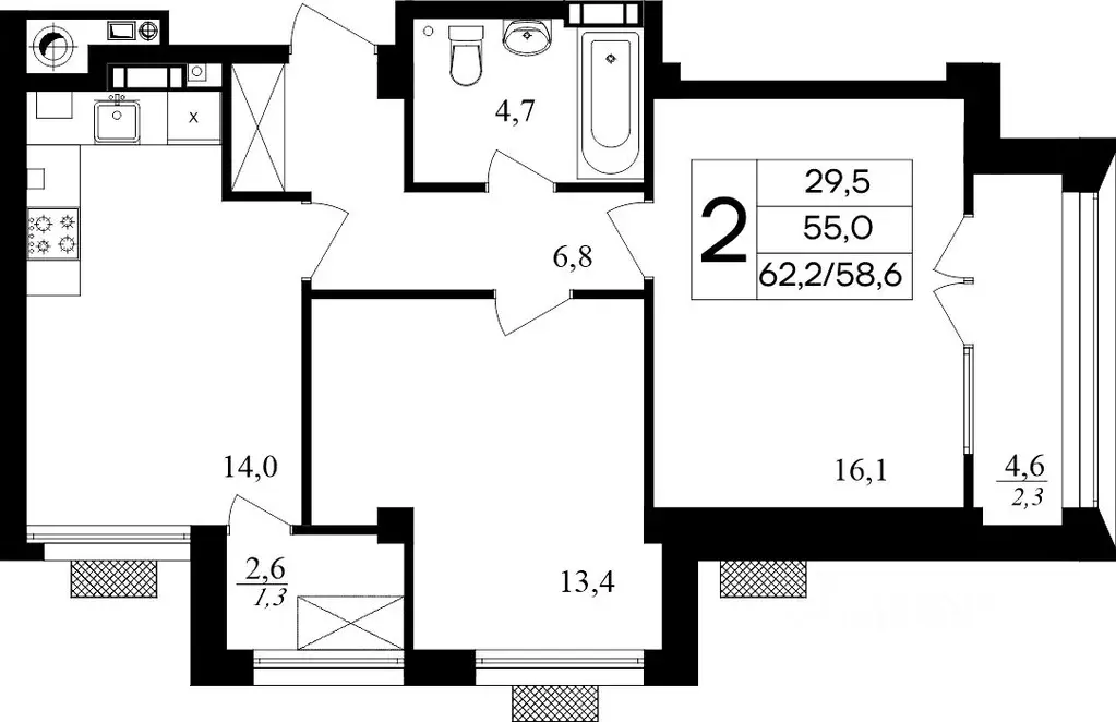 2-к кв. Севастополь Гагаринский муниципальный округ, Летчики мкр,  ... - Фото 1