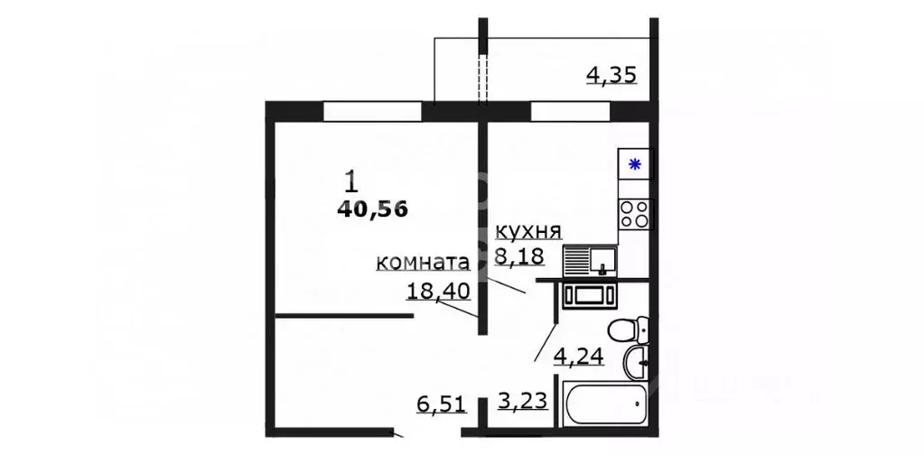1-к кв. Челябинская область, Челябинск ул. Маршала Чуйкова, 26А (40.56 ... - Фото 1