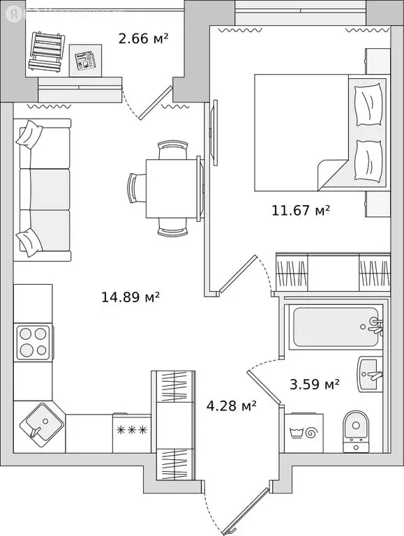 1-комнатная квартира: посёлок Бугры, Тихая улица, 5к3 (34.4 м) - Фото 0