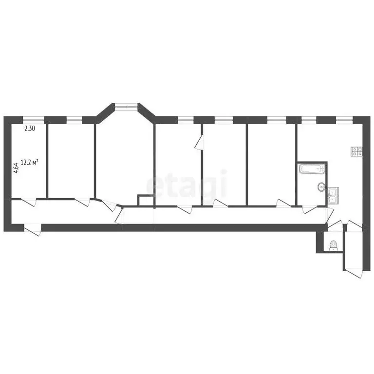 1к в 6-комнатной квартире (12.2 м) - Фото 1