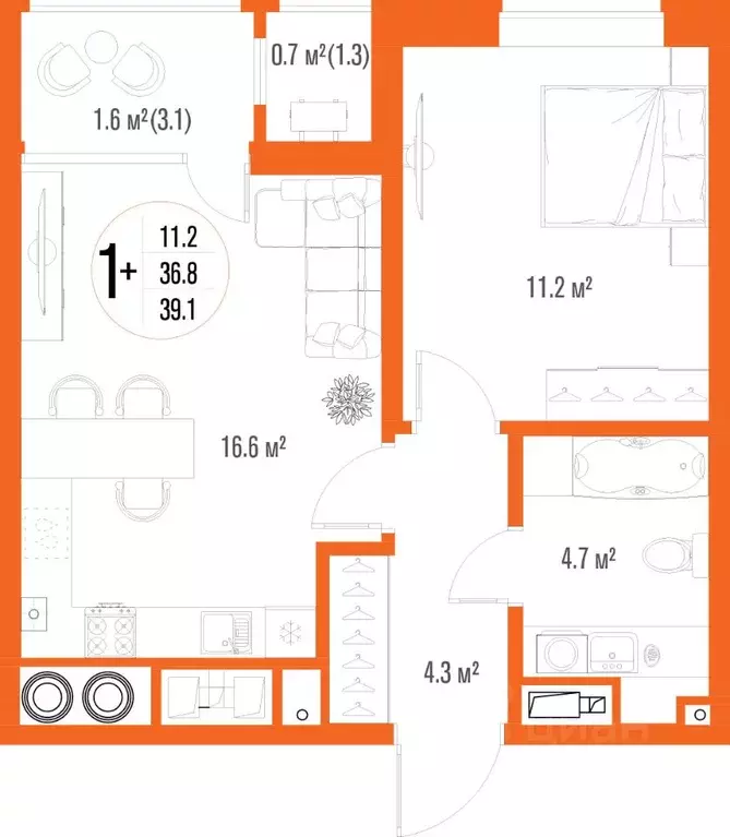 1-к кв. Астраханская область, Астрахань ул. Трофимова (39.1 м) - Фото 2