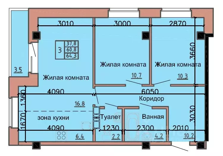 3-к кв. Хакасия, Абакан ул. Ленинского Комсомола, 24/1 (62.6 м) - Фото 0