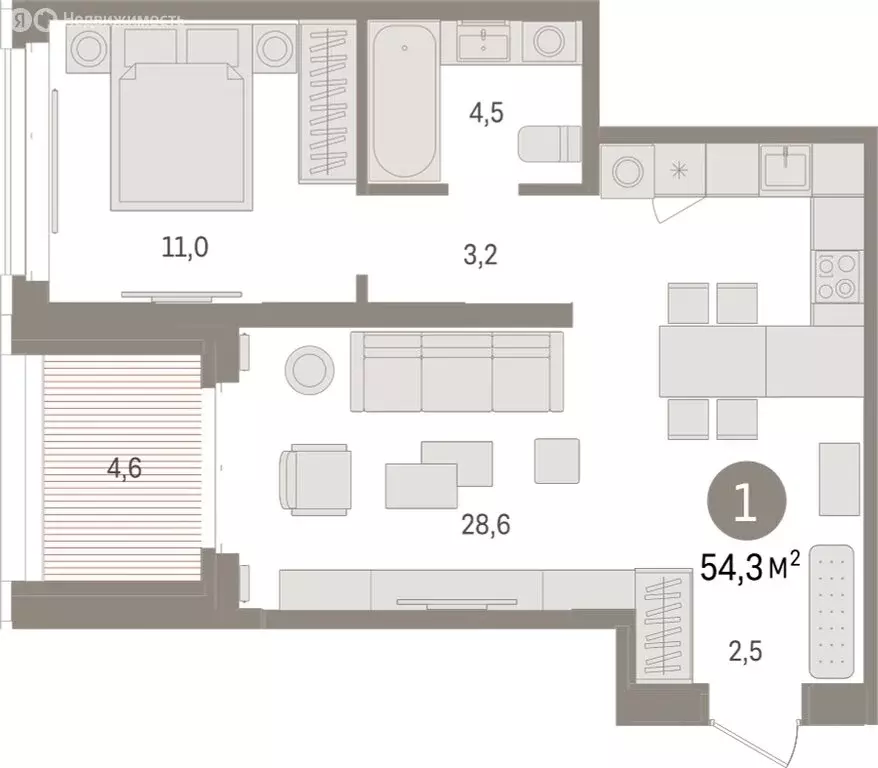 1-комнатная квартира: Тюмень, жилой комплекс На Минской (54.34 м) - Фото 1