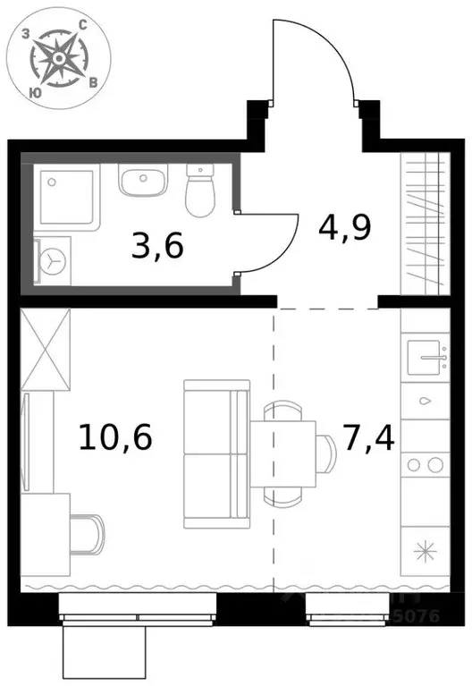 Квартира, студия, 26.5 м - Фото 1