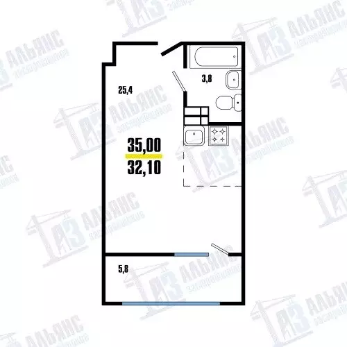 Квартира-студия: Владивосток, улица Леонова, 54 (35 м) - Фото 1