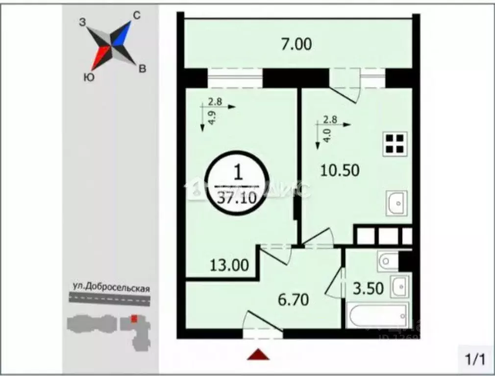 1-к кв. Владимирская область, Владимир Добросельская ул., 188Бк1 (37.1 ... - Фото 1