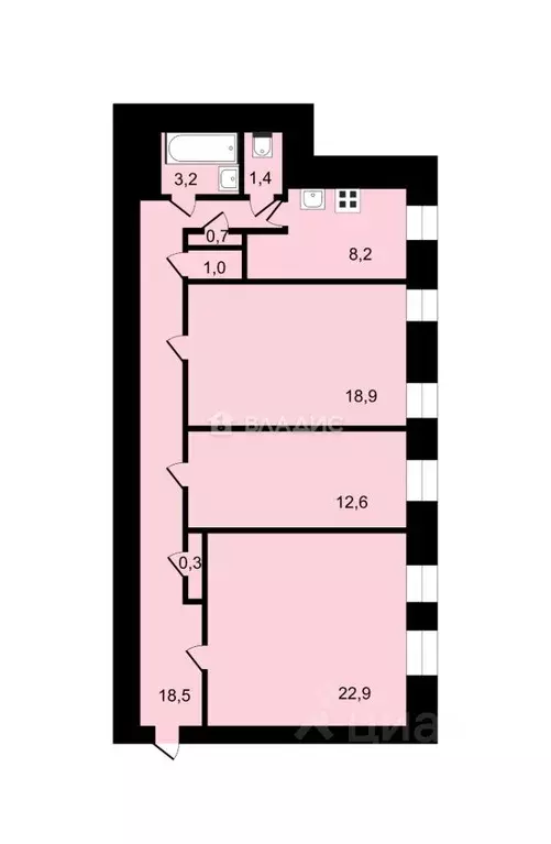 3-к кв. Санкт-Петербург Разъезжая ул., 37 (87.7 м) - Фото 2