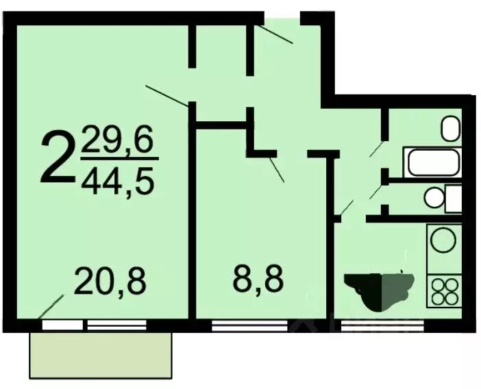 2-к кв. Москва ул. Софьи Ковалевской, 14 (45.3 м) - Фото 2